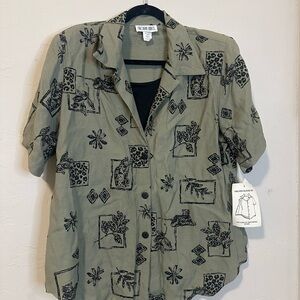 Olive and Black PatternedShirt with Attached Tank